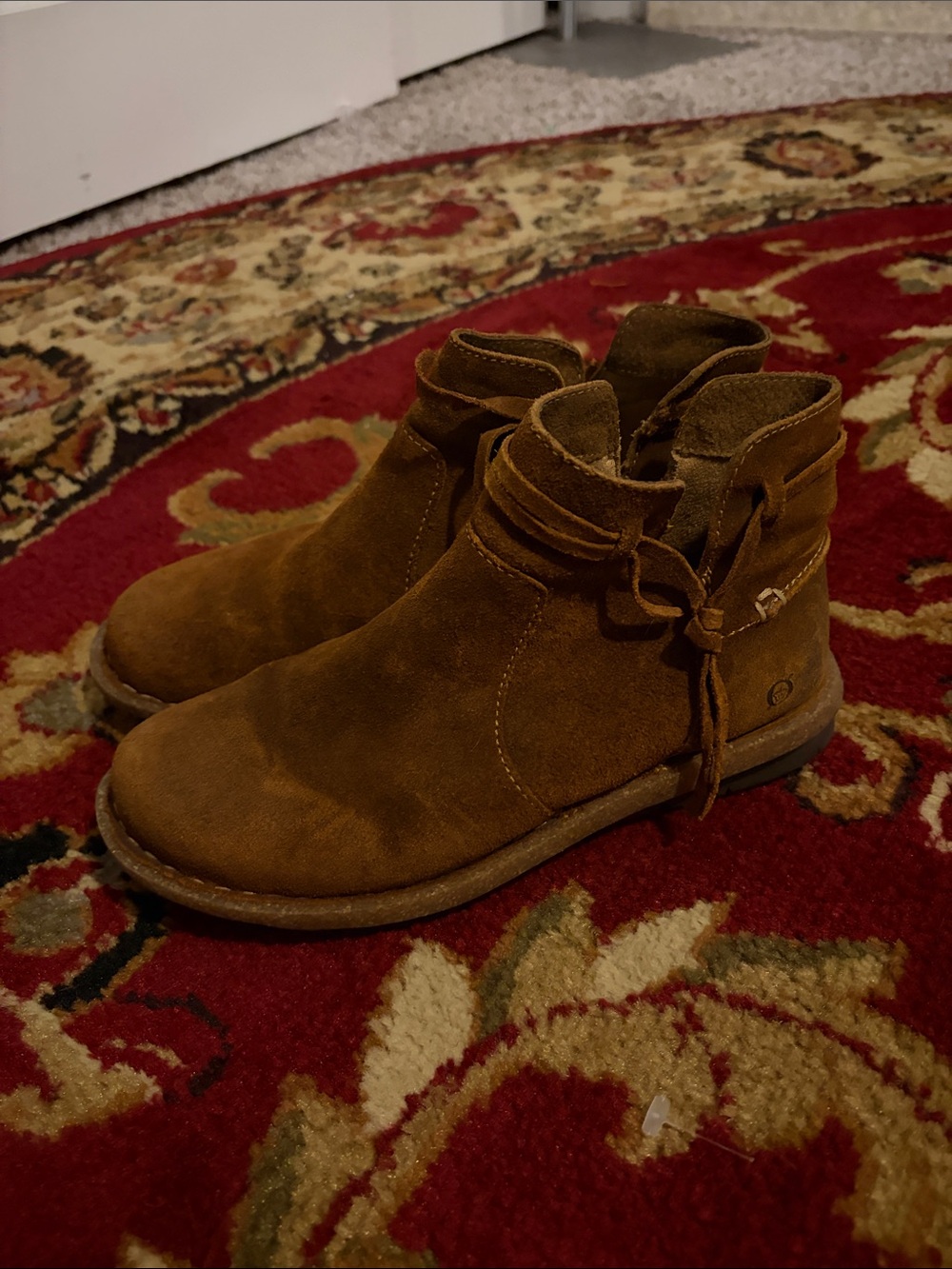 Born Brown Suede Ankle Booties with Wrap Tie